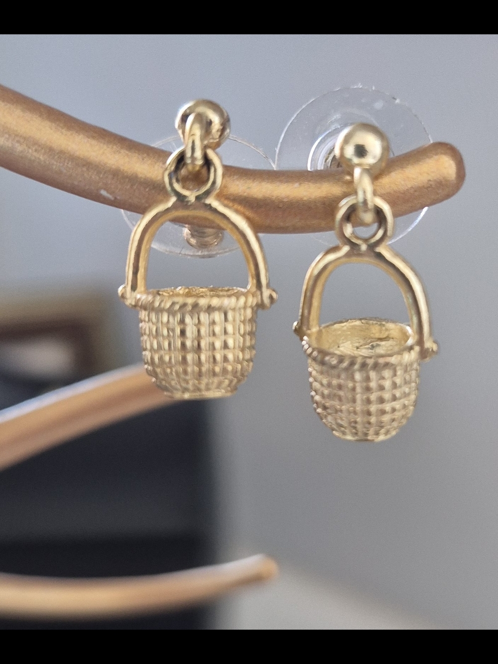 Gold Basket Charm Drop Earrings - Women Jewelry